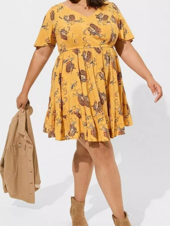 torrid Dresses & Skirts - Torrid Mini Wash Challis Flutter Sleeve Lace Back Dress With Pockets, Sz. 2.